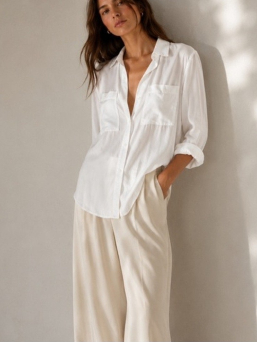 Aritzia Babaton Utility Button-Down Relaxed White Shirt Patch Pockets, Size M